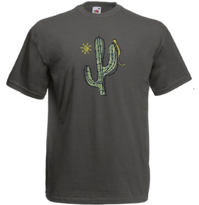 ΓΚΡΙ ΣΚΟΥΡΟ t-shirt FRUIT OF THE LOOM με στάμπα CACTUS